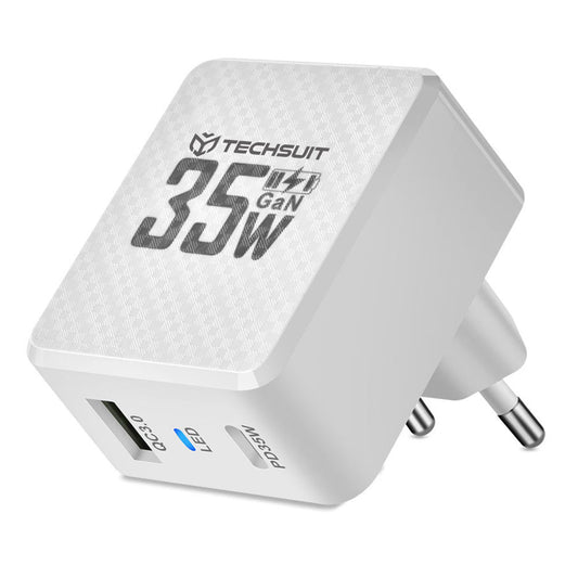 Netzladegerät Techsuit CHPD173 Tiny, 35W, 3A, 1 x USB-A - 1 x USB-C, Weiß