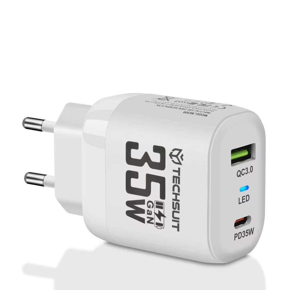 Caricabatterie Retea Techsuit CHPD174, 35W, 3A, 1 x USB-A - 1 x USB-C, Bianco