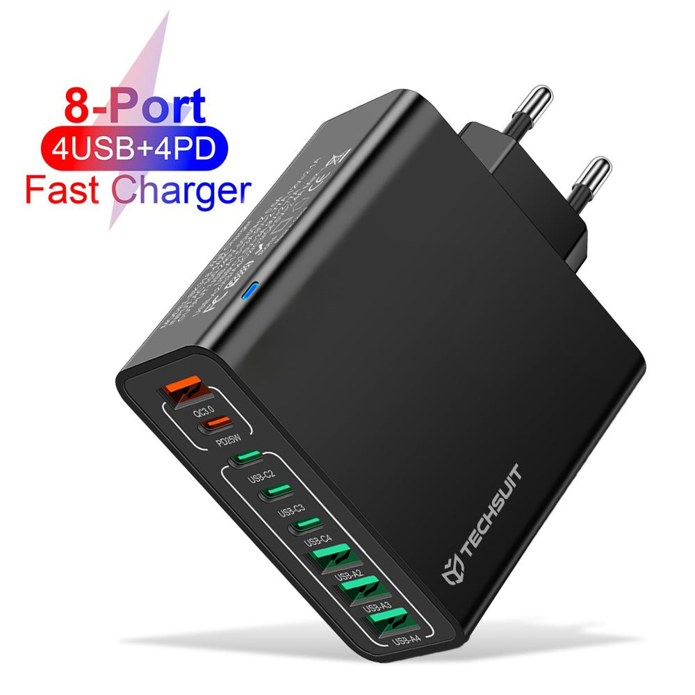Chargeur Réseau Techsuit CHPD224, 65W, 3.25A, 4 x USB-A - 4 x USB-C, Noir