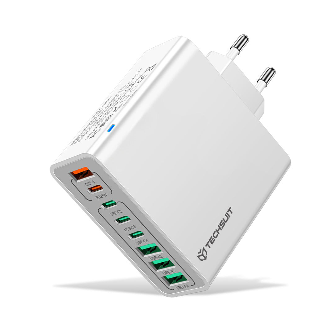 Caricabatterie Retea Techsuit CHPD224, 65W, 3.25A, 4 x USB-A - 4 x USB-C, Bianco