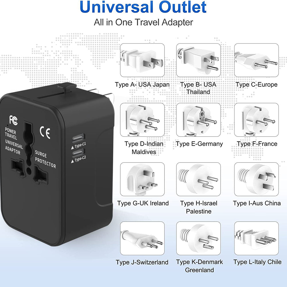 Caricabatterie da Rete Techsuit HHT202-2C Travel, 15W, 3A, 2 x USB-C, Nero