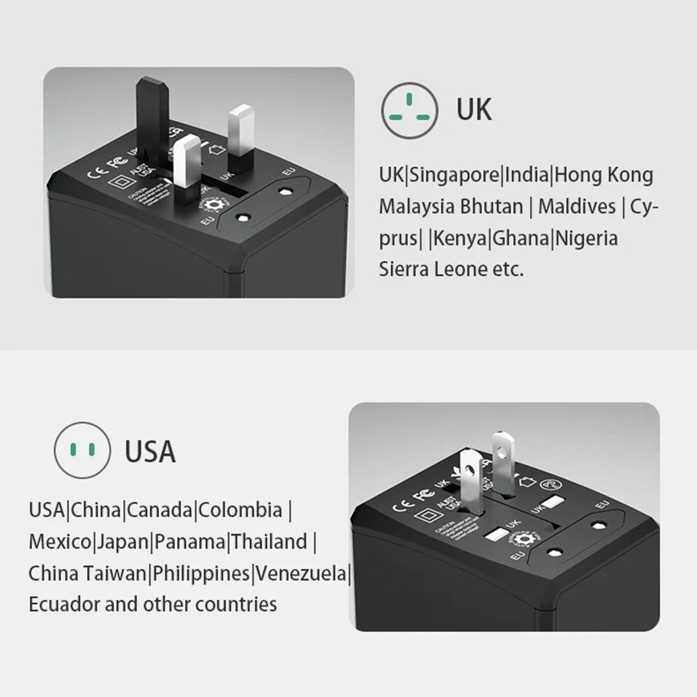 Chargeur Réseau Techsuit HHT203A Travel, 20W, 3A, 2 x USB-A - 2 x USB-C, Noir