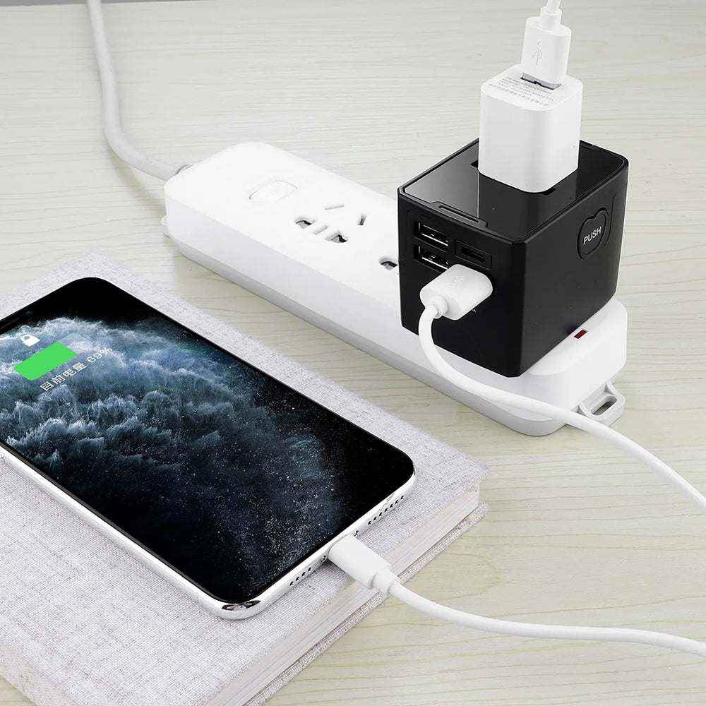Techsuit HHT520 Travel Network Charger, 15W, 3A, 3 x USB-A - 1 x USB-C, Black
