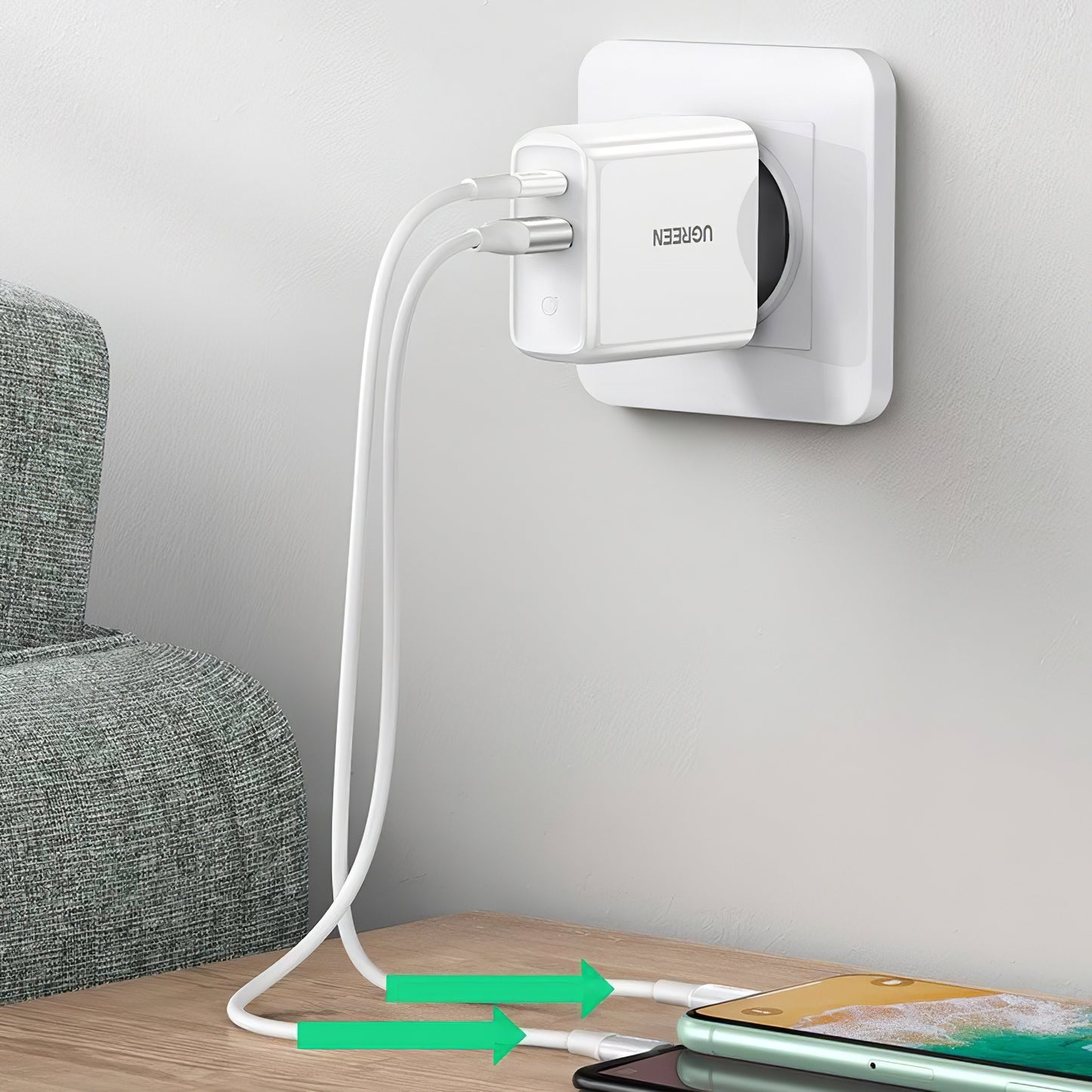 Chargeur réseau UGREEN CD170, 36W, 3A, 1 x USB-A - 1 x USB-C, blanc
