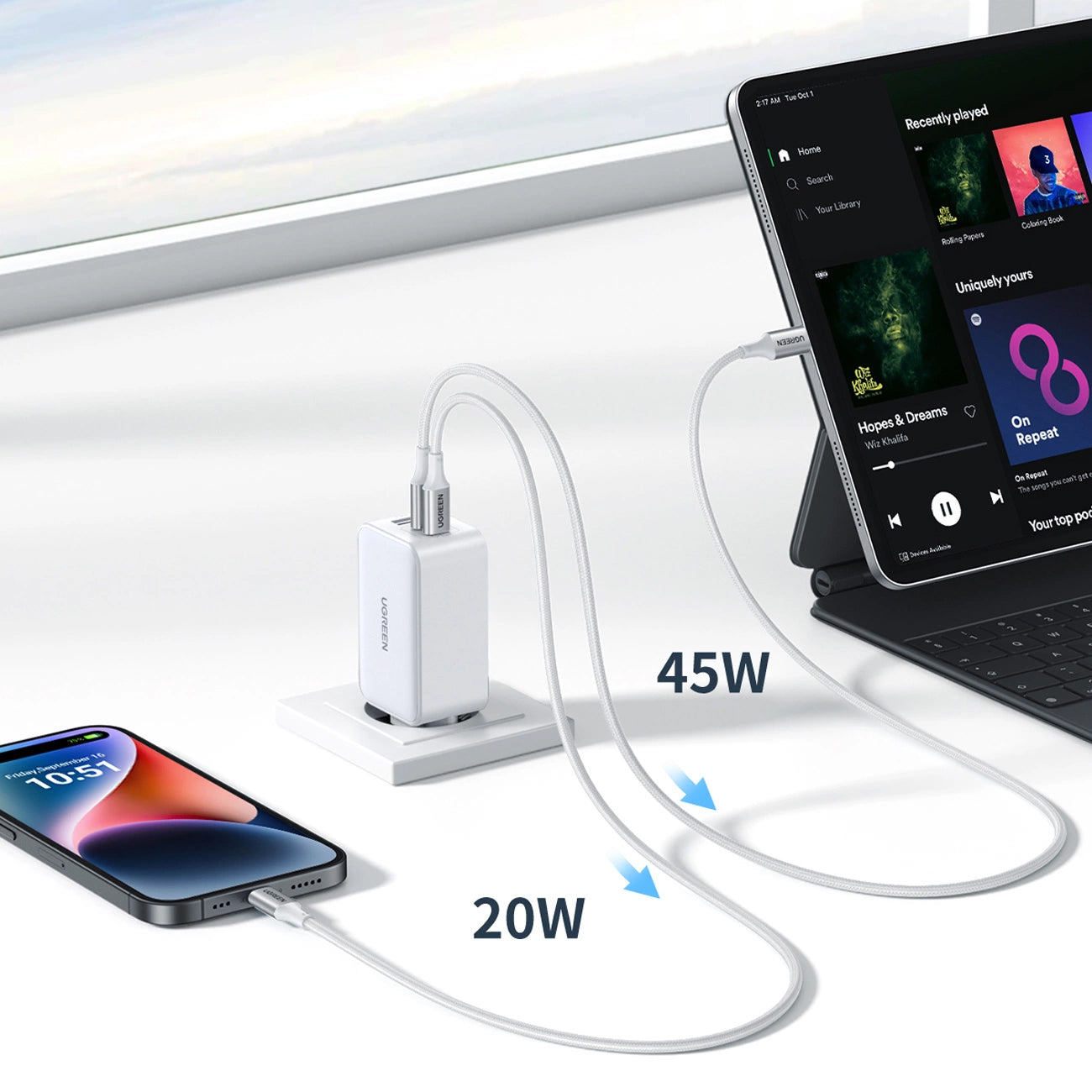 Chargeur réseau UGREEN CD244, 65W, 3A, 1 x USB-A - 2 x USB-C, Gris