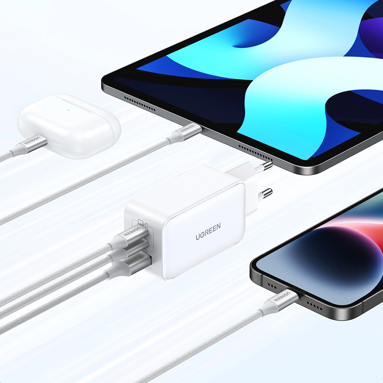 Chargeur réseau UGREEN CD244, 65W, 3A, 1 x USB-A - 2 x USB-C, Gris