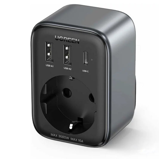 Netzwerk-Ladegerät UGREEN CD314, 30W, 3A, 2 x USB-A - 1 x USB-C - 1 x Schuko, Schwarz
