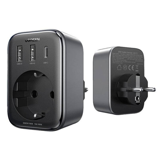 Netzwerk-Ladegerät UGREEN CD314, 30W, 3A, 2 x USB-A - 1 x USB-C - 1 x Schuko, Schwarz