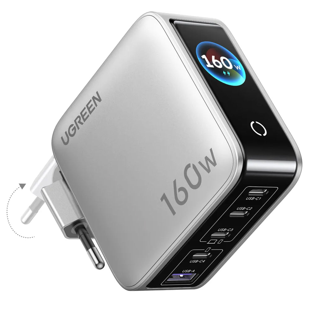 UGREEN Nexode Pro X774 (65637B) Netzladegerät mit Display, 160 W, 5 A, 1 × USB-A – 4 × USB-C, Grau