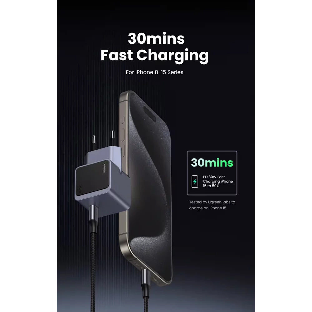 Caricatore di rete UGREEN X503 Nexode Air, 30W, 3A, 1 x USB-C, Grigio