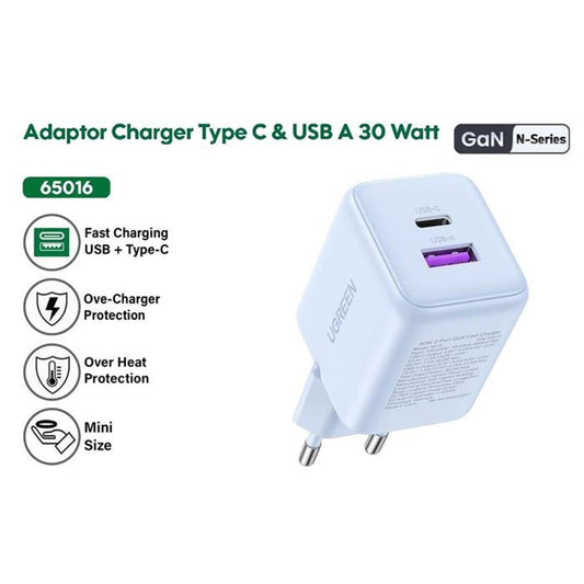 Caricabatterie Retea UGREEN X516, 30W, 3A, 1 x USB-A - 1 x USB-C, Bianco