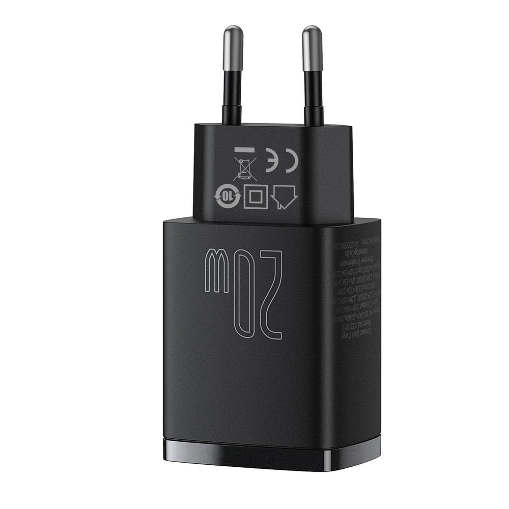 Baseus Kompaktes Netzwerk-Ladegerät, 20W, 3A, 1 x USB-A - 1 x USB-C, Schwarz CCXJ-B01