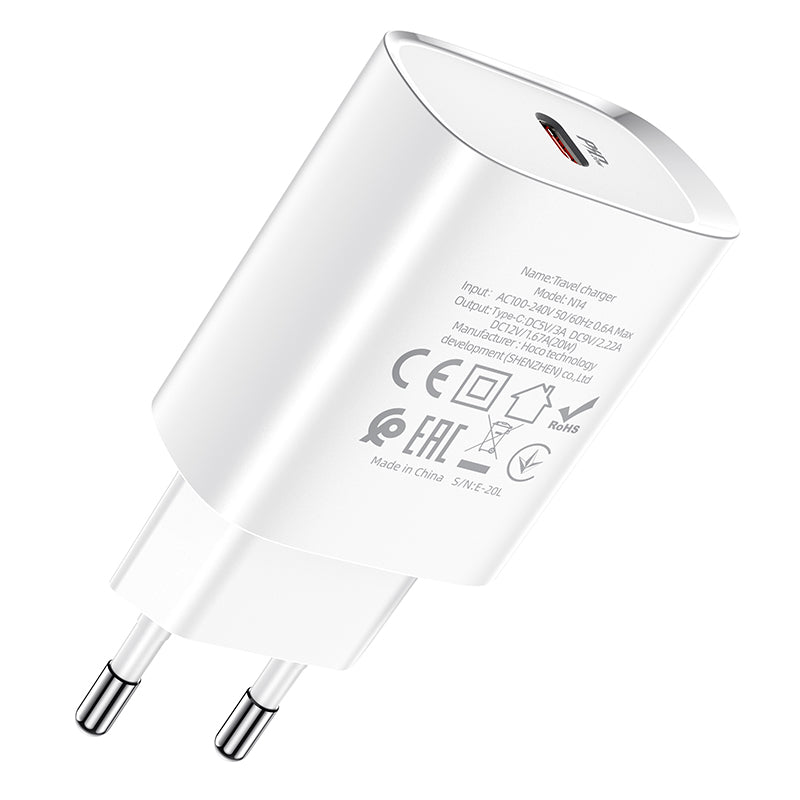Chargeur réseau HOCO N14, 20W, 3A, 1 x USB-C, blanc