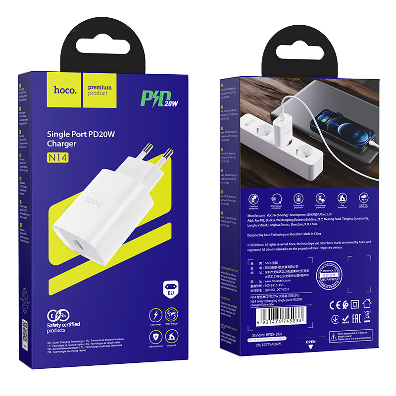 Chargeur réseau HOCO N14, 20W, 3A, 1 x USB-C, blanc