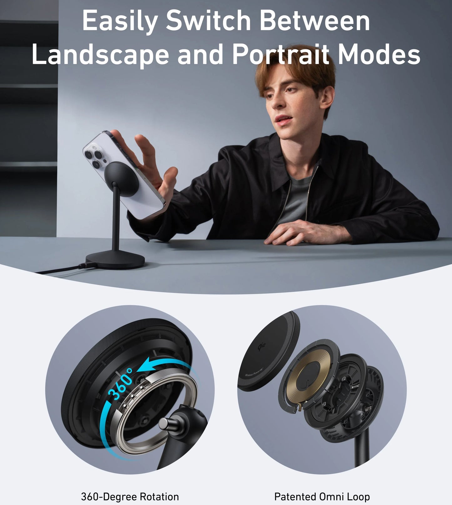 Caricabatterie Wireless Anker MagGo Stand, 15W, 1.67A, Nero A25X1H11