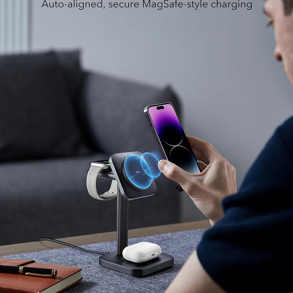 Chargeur Réseau Sans Fil ESR HaloLock 3en1, 15W, 1.67A, Noir