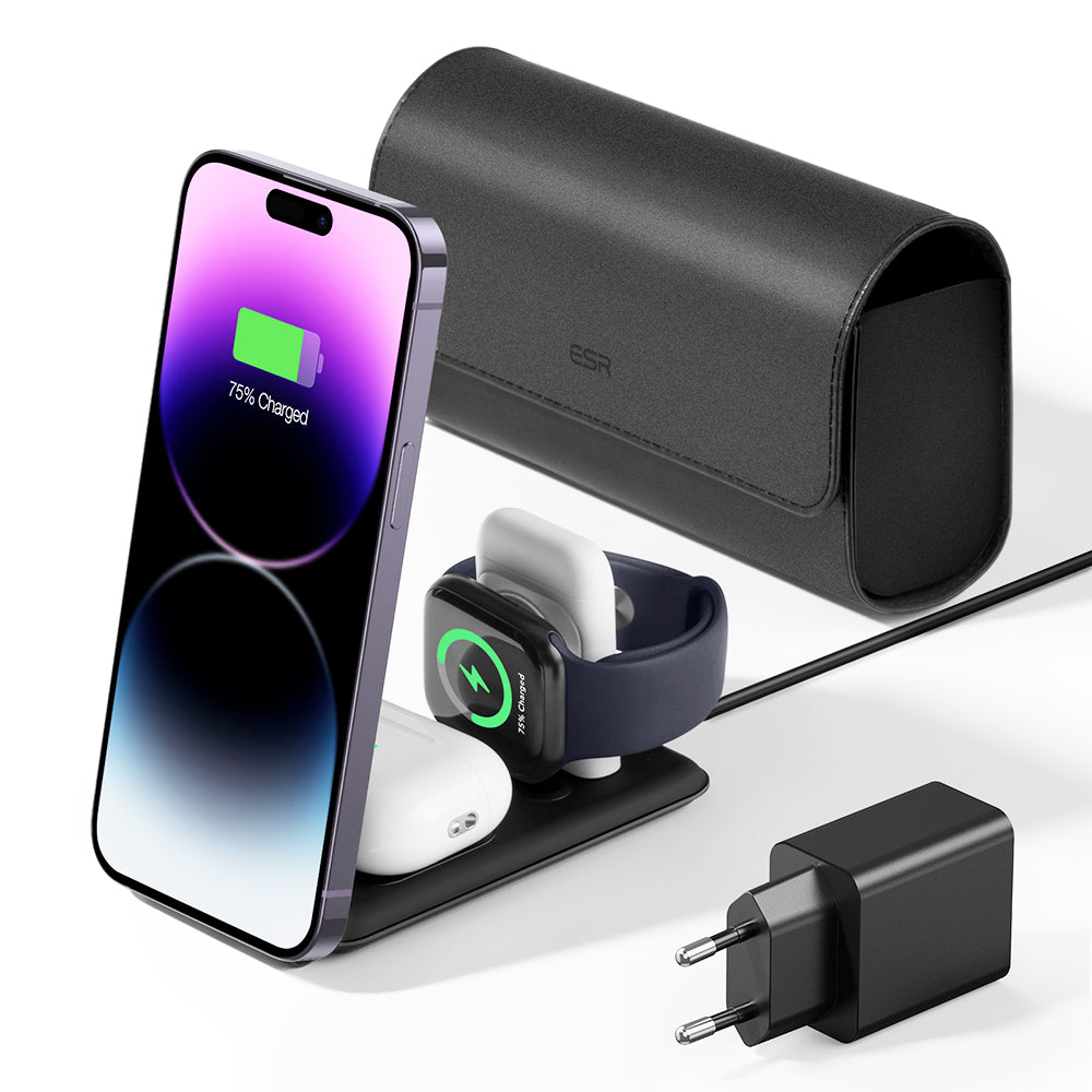 Chargeur Réseau Sans Fil ESR Travel Bag 3en1, 15W, 1.67A, Noir