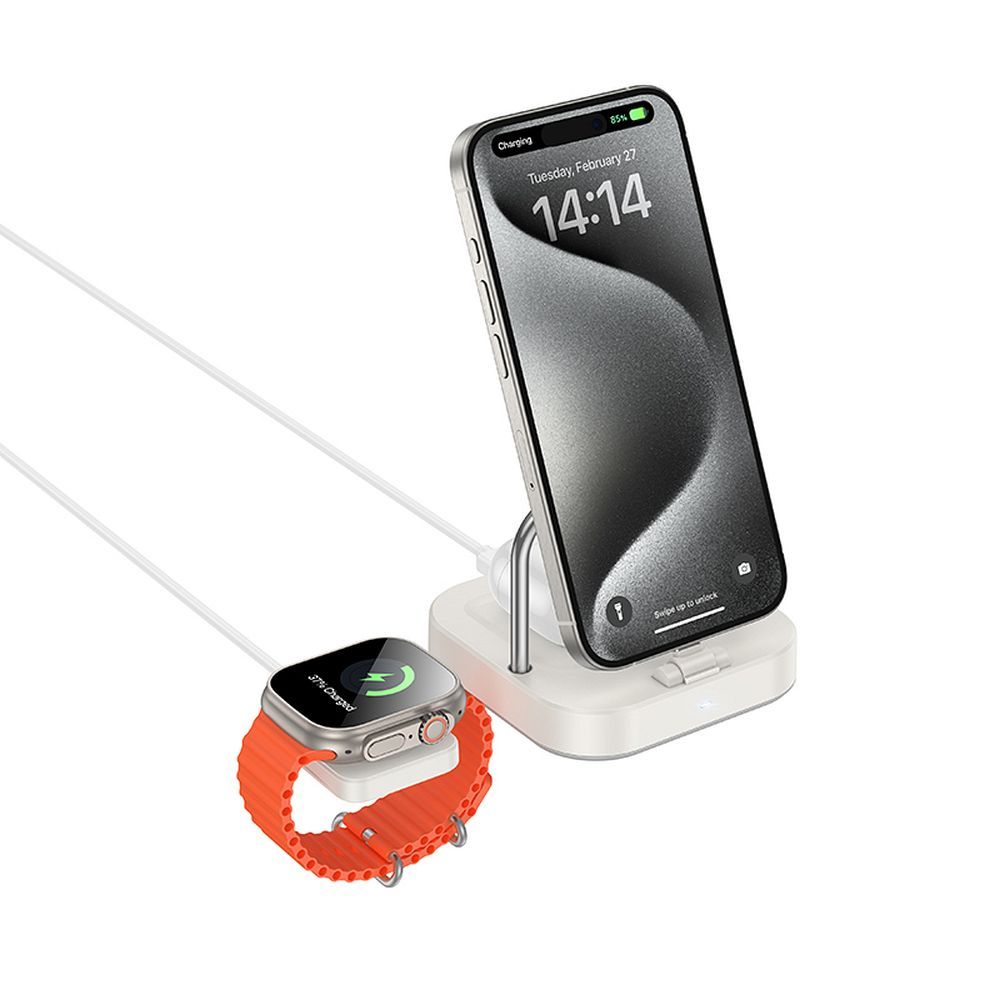 Chargeur Réseau Sans Fil HOCO CQ16A 3en1, 15W, 1.67A, Blanc