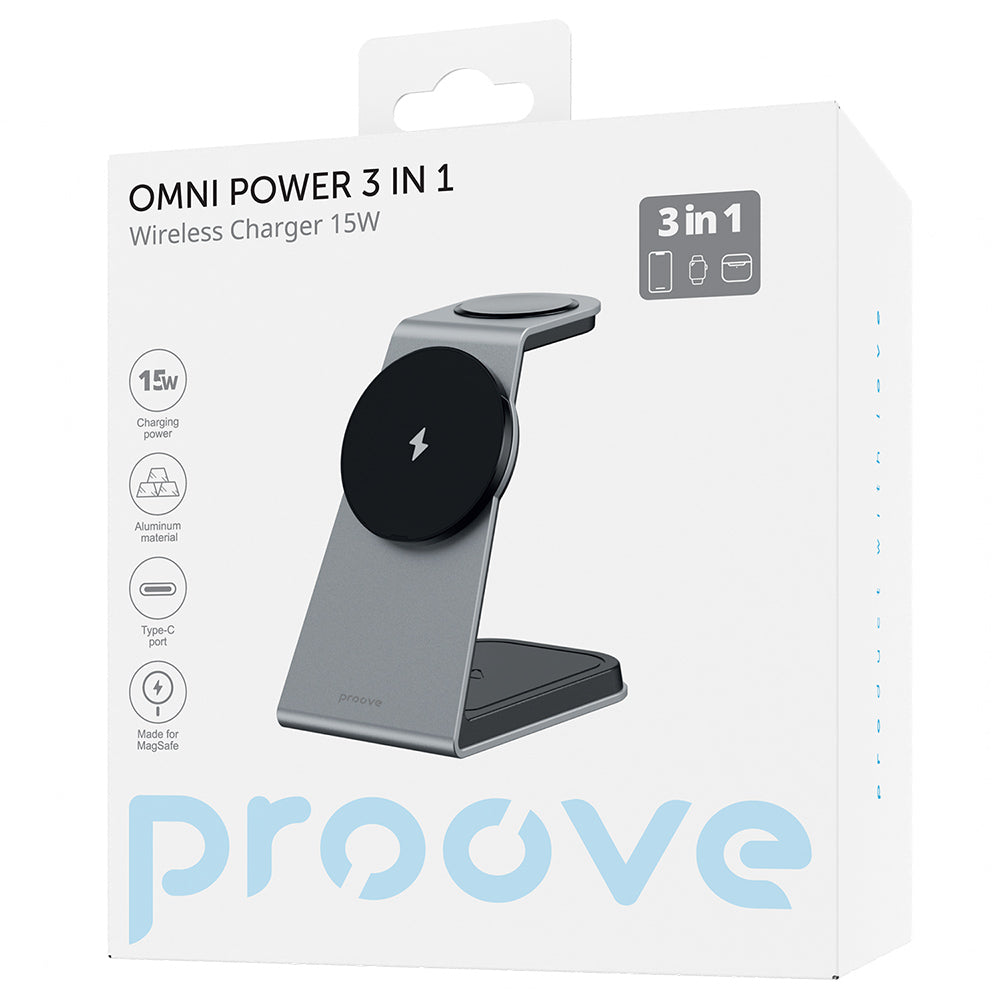 Caricabatterie Wireless Retea Proove Omni Power 3in1, 15W, 1.67A, Grigio WSOP15020003