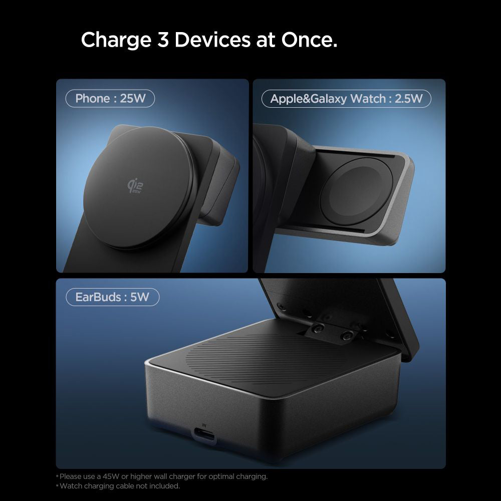 Caricabatterie Wireless Spigen EF323MQ Essential 3in1, 25W, Nero ACH10398