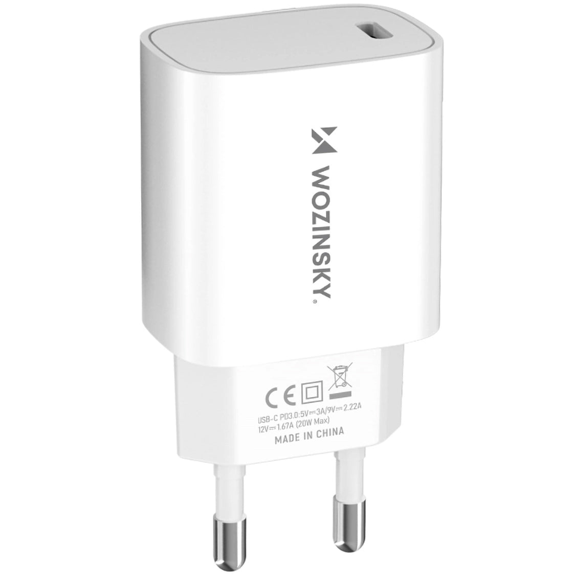 Caricatore da rete WZK WGWCCW, 20W, 3A, 1 x USB-C, Bianco