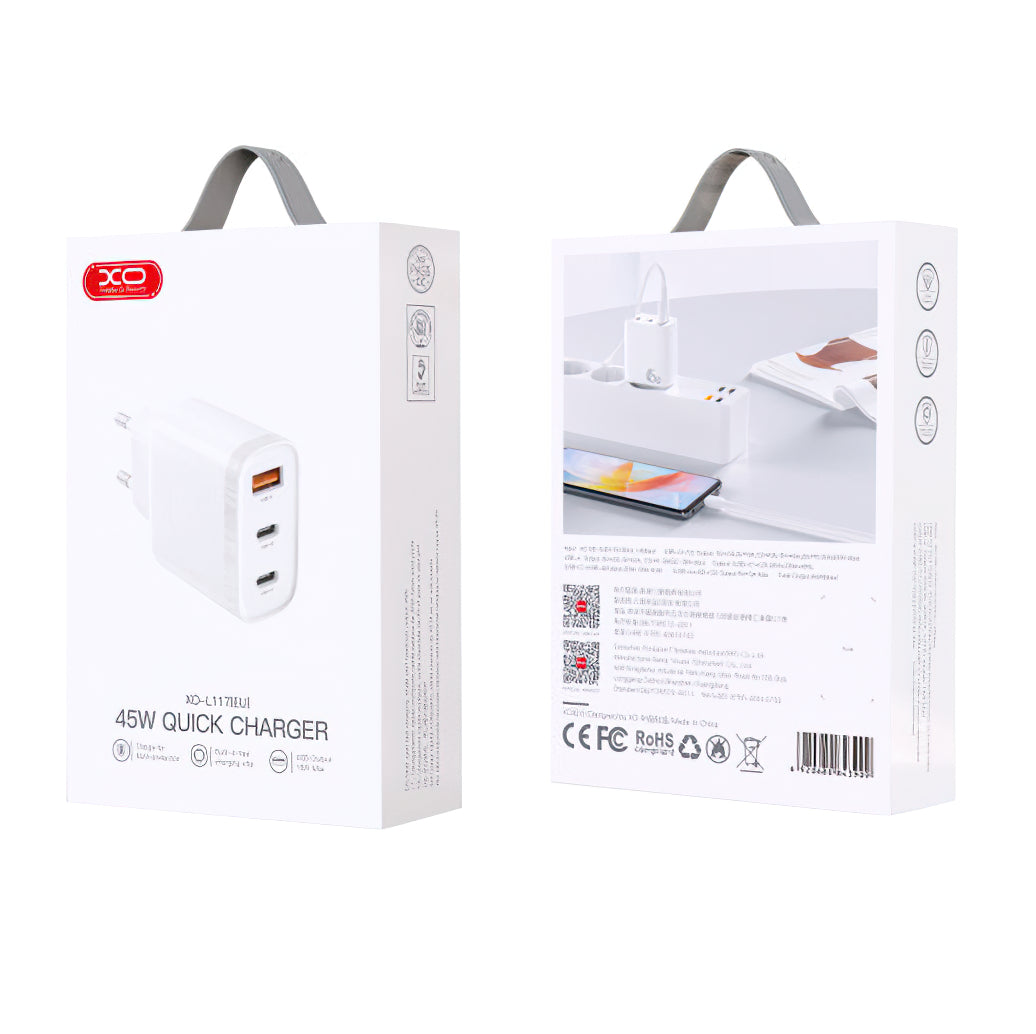 XO Design L117 Netzteil 45W | 1x USB-A & 2x USB-C | PD & PPS | Weiß