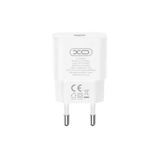 Chargeur Réseau XO Design L167, 25W, 3A, 1 x USB-C, Blanc