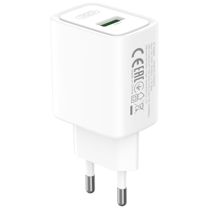 Chargeur secteur XO Design CE50, 18 W, 3 A, 1 x USB-A, blanc