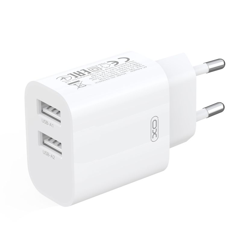 Chargeur secteur XO Design CE55, 12 W, 2,4 A, 2 x USB-A, blanc