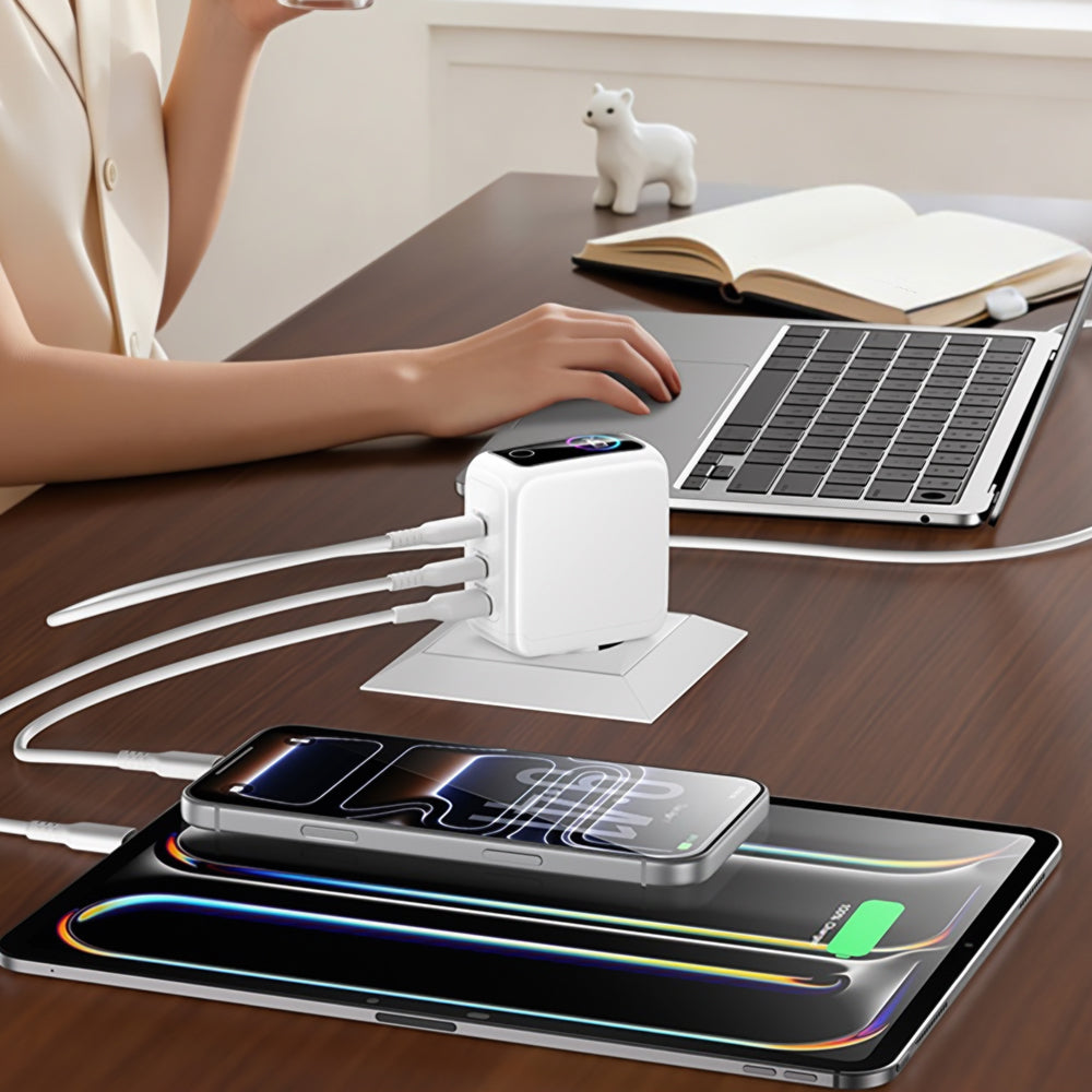 Chargeur secteur Yesido YC114 avec écran, 140W, 5A, 1 x USB-A - 2 x USB-C, Blanc