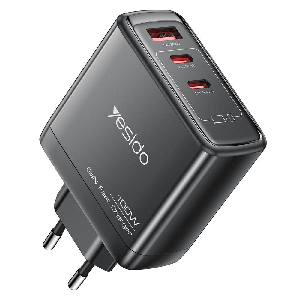 Chargeur Réseau Yesido YC142, 100W, 5A, 1 x USB-A - 2 x USB-C, Noir