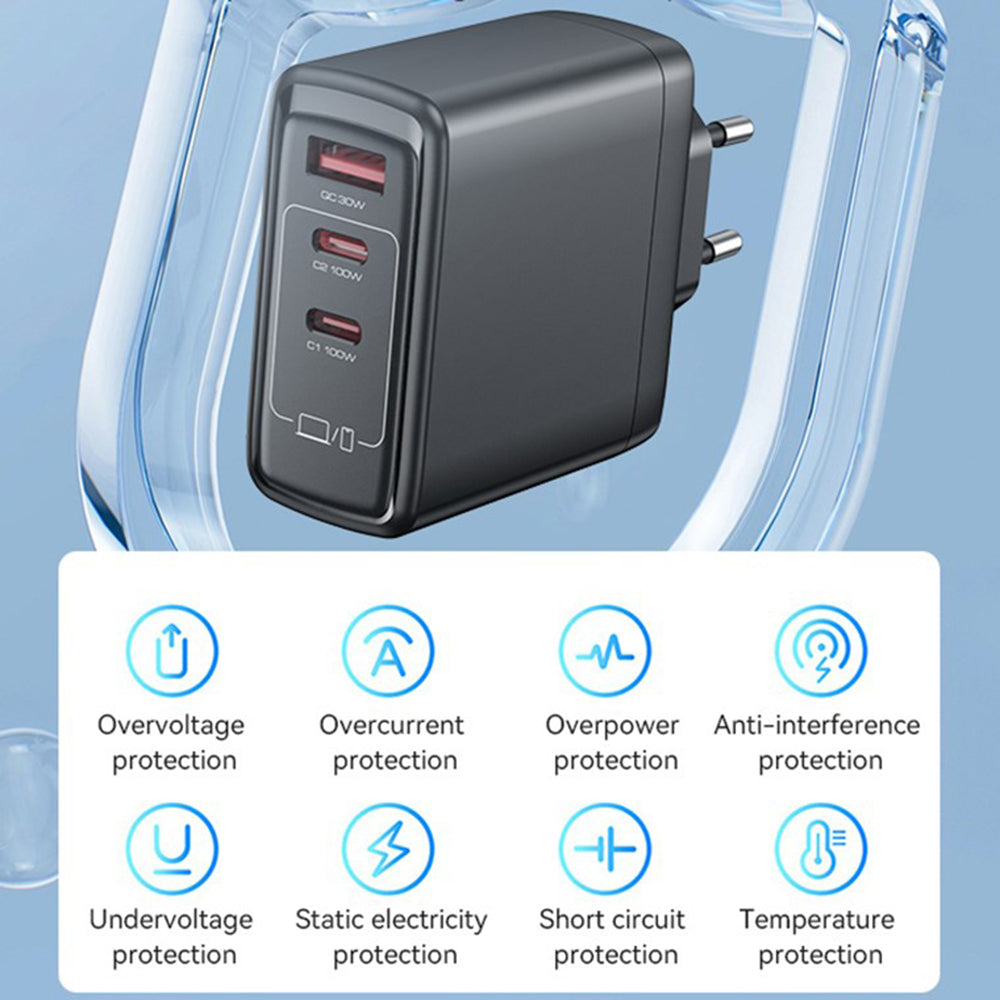 Chargeur Réseau Yesido YC142, 100W, 5A, 1 x USB-A - 2 x USB-C, Noir