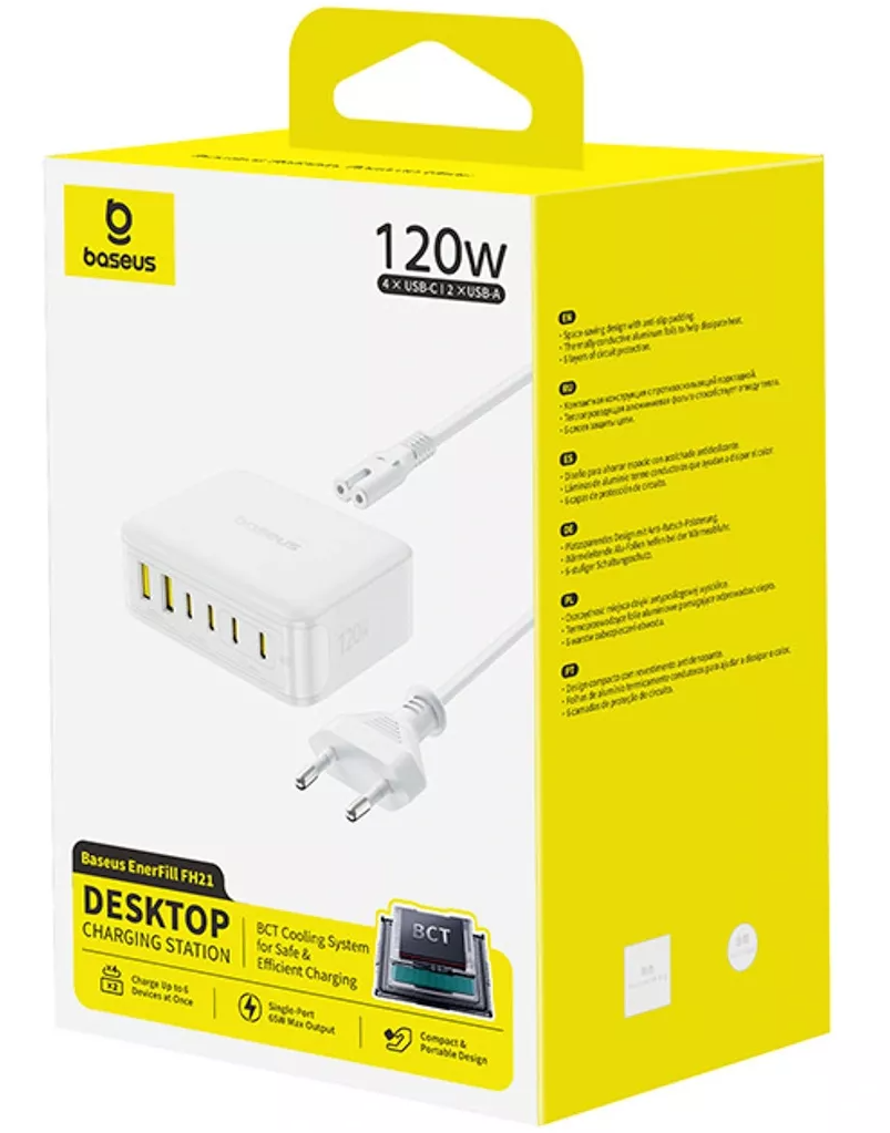 Chargeur Station Baseus EnerFill FH21, 120W, 2 x USB-A - 4 x USB-C, Blanc E0120T01