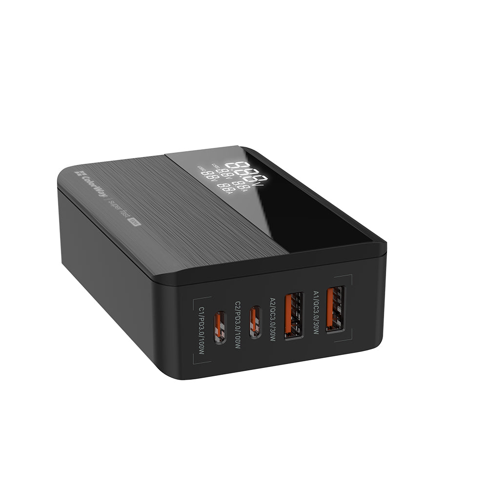 Chargeur Station ColorWay Display, 100W, 5A, 2 x USB-A - 2 x USB-C, Noir