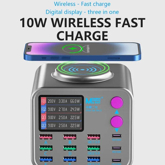 Chargeur Station MaAnt DianBa No.2 QI, 300W, 3A, 3 x USB-C - 9 x USB-A, Gris