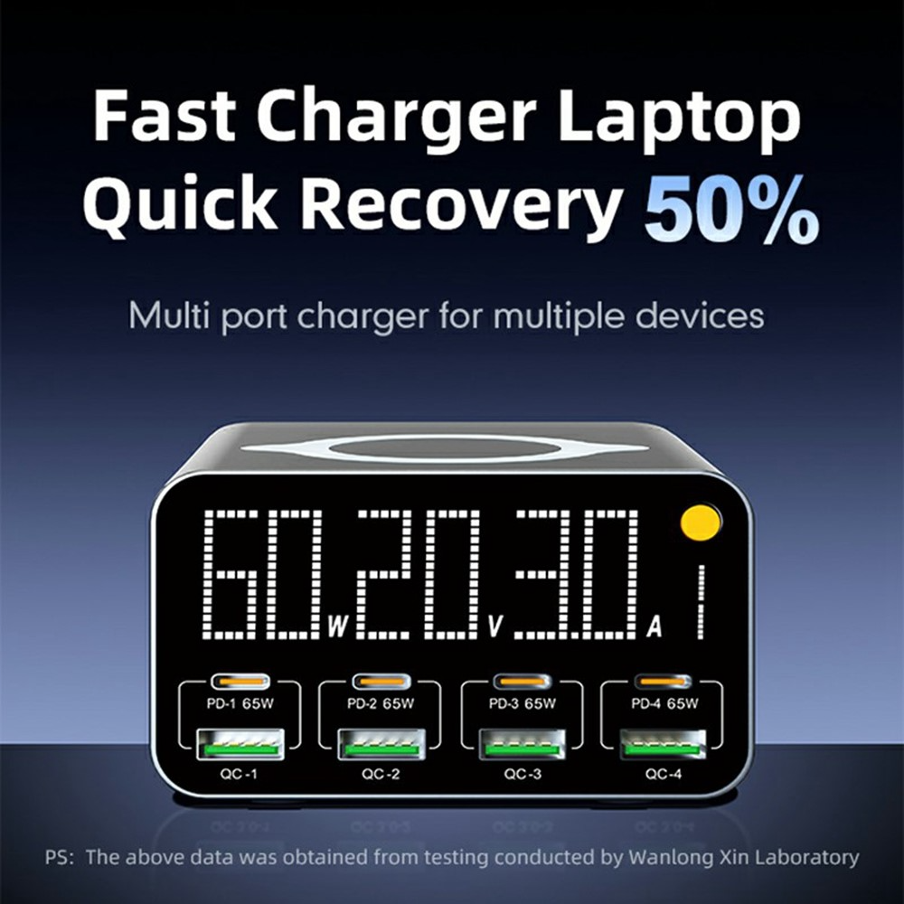 Chargeur Station OEM WLX-M3 QI, 80W, 4 x USB-A - 4 x USB-C, Gris