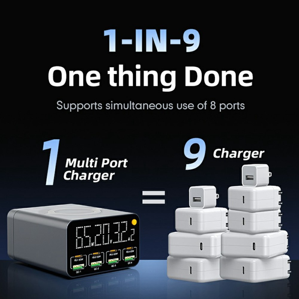 Chargeur Station OEM WLX-M3 QI, 80W, 4 x USB-A - 4 x USB-C, Gris