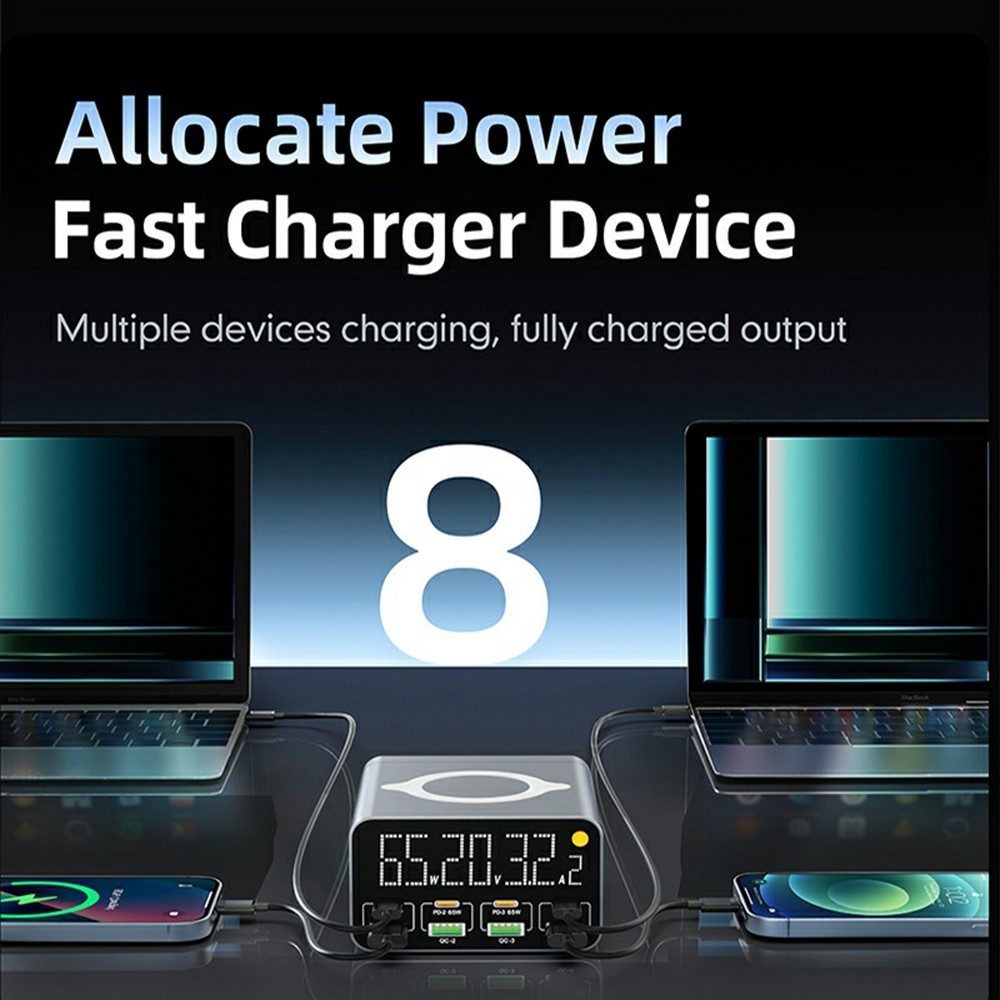 Chargeur Station OEM WLX-M3 QI, 80W, 4 x USB-A - 4 x USB-C, Gris