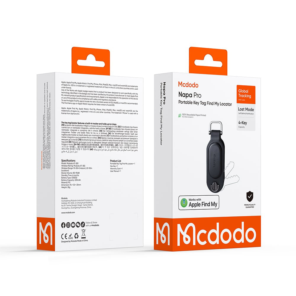 Mcdodo SmartTag Keys Napa Pro AT-3830 per iOS Series, Nero