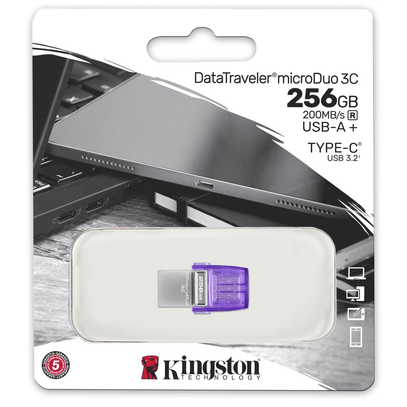 Externer Speicher USB-A - USB-C Kingston microDuo 3C, 256Gb DTDUO3CG3/256GB
