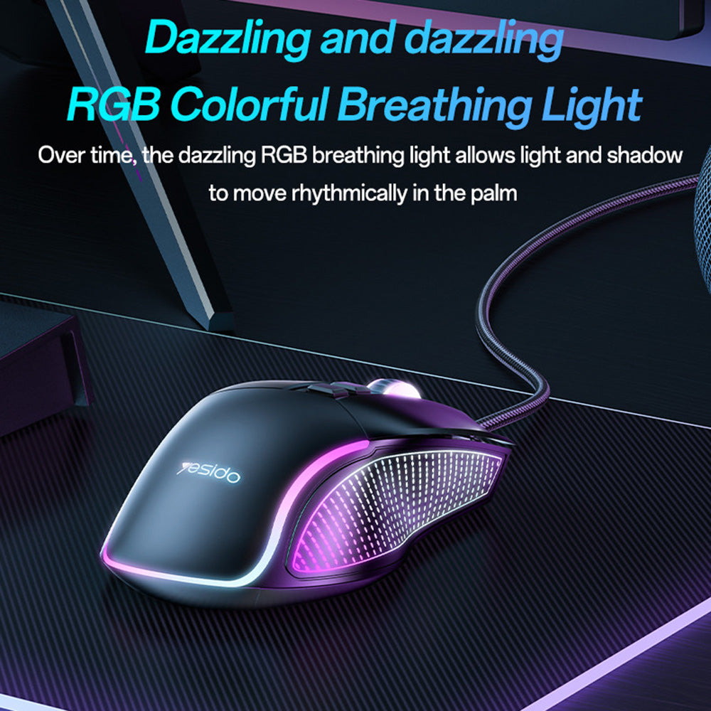 Souris Gaming Filaire USB Yesido KB20, RGB, 1000DPI - 7200DPI, Noir
