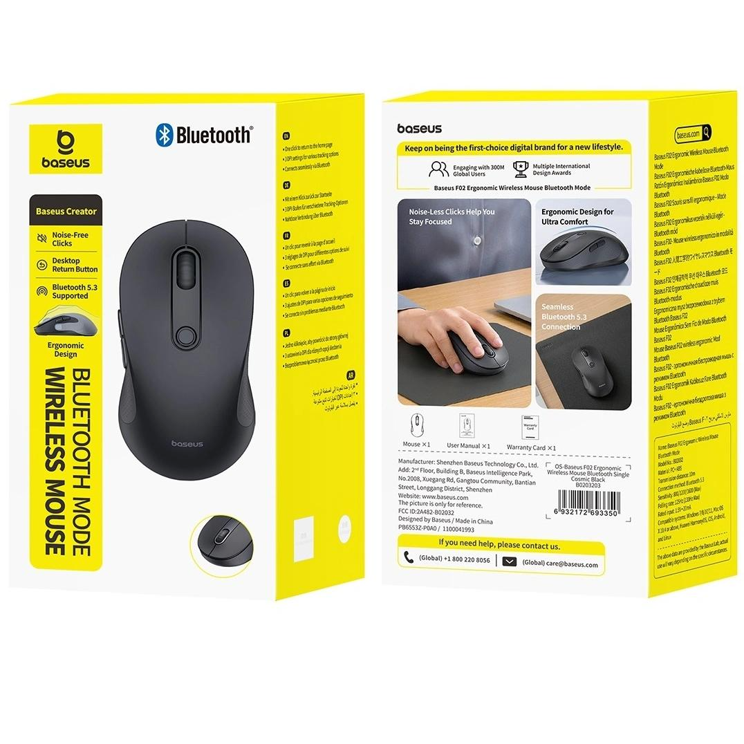 Mouse Wireless Baseus F02, 1600DPI, BT, Nero B0203203