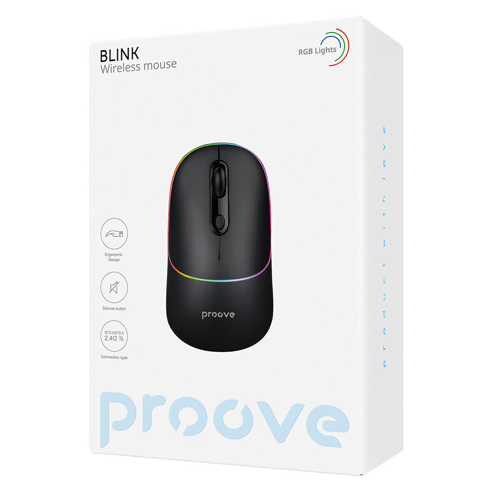 Souris sans fil Proove Blink, RGB, 800DPI - 1600DPI, BT / Wi-Fi, Noir WMBL00002001