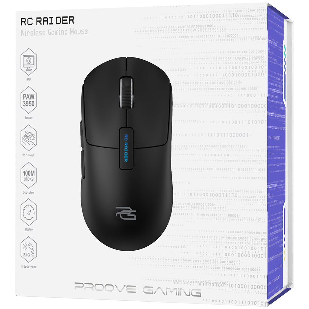 Mouse Wireless Proove RC Raider 8K, 800DPI - 32000DPI, BT / Wi-Fi / Cablato, Nero WMRR00122001