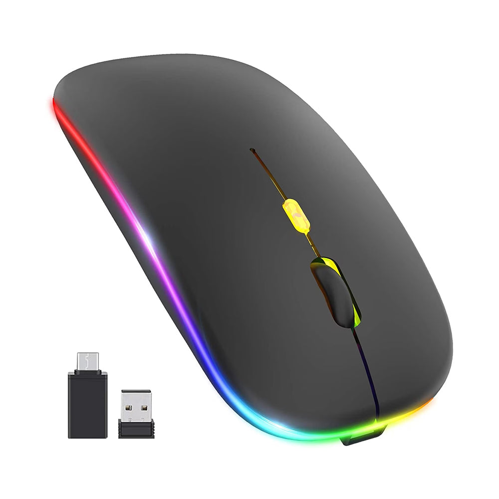 Wireless-Maus Techsuit M1, RGB, 1600DPI, BT / Wi-Fi, Schwarz
