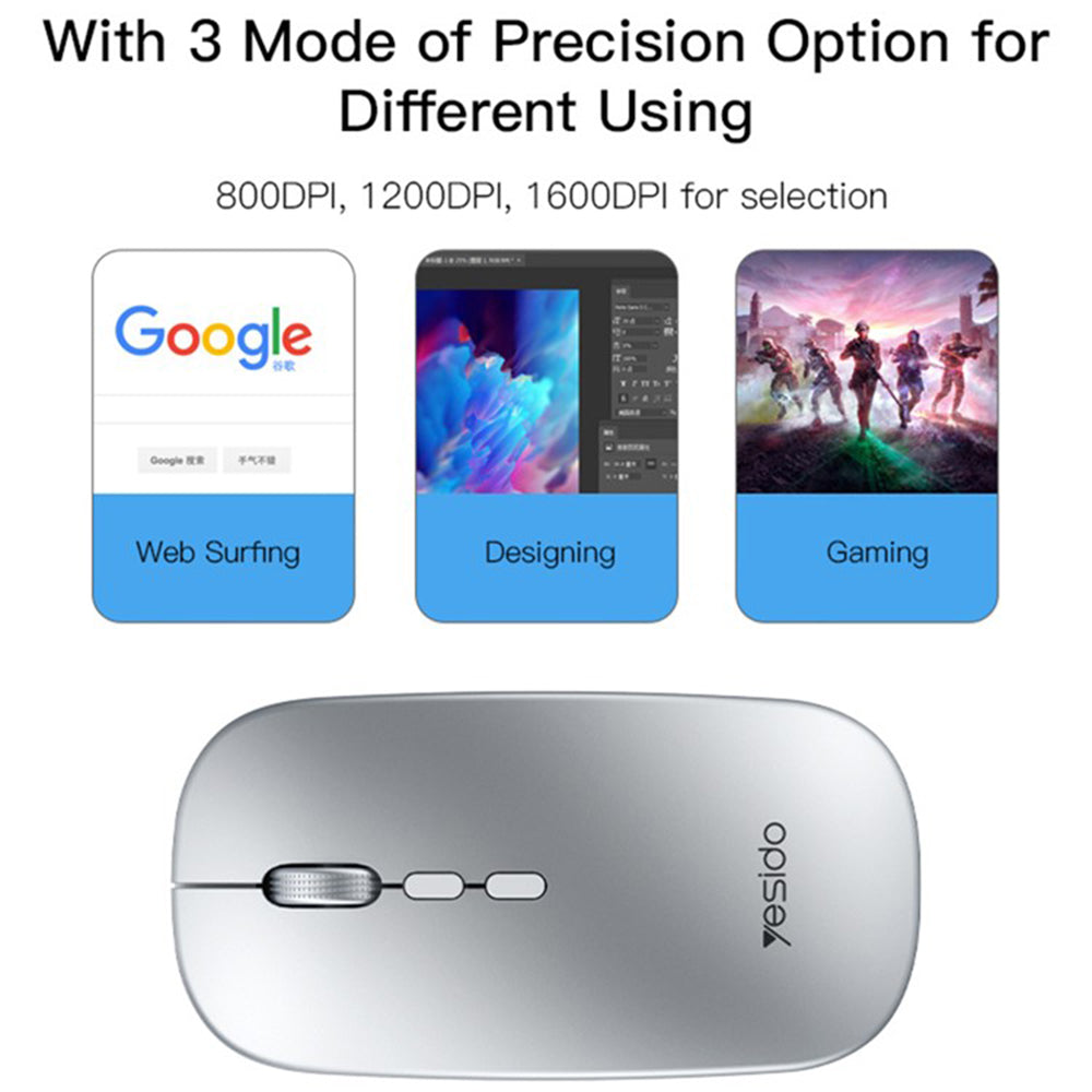 Souris sans fil Yesido KB15, 800DPI - 1600DPI, Argenté