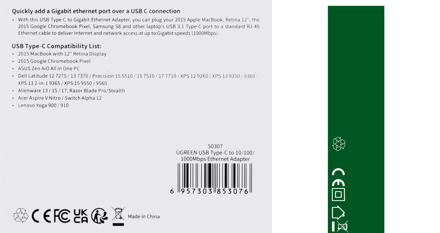 Carte réseau UGREEN US236, RJ45, USB-C, noir