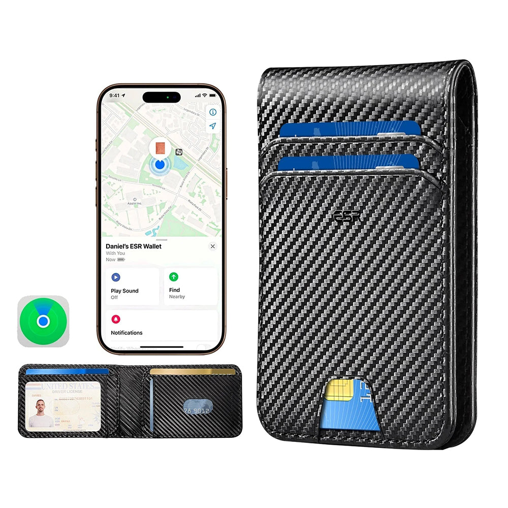 Portefeuille ESR Classic Geo Carbon avec fonction Find My et Protection RFID, Noir