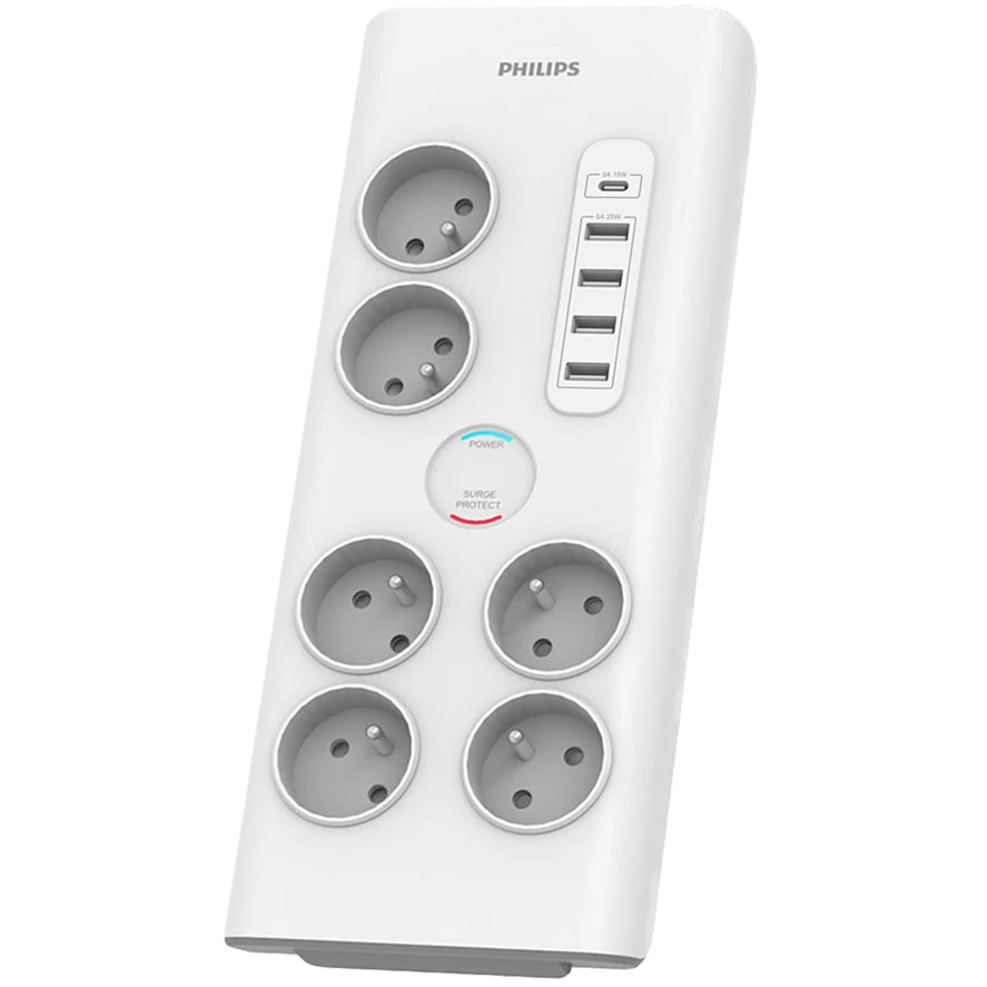 Chargeur réseau Philips, 4 x USB-A - 1 x USB-C - 6 x Schuko, blanc PHIL-SPN7060WA/60