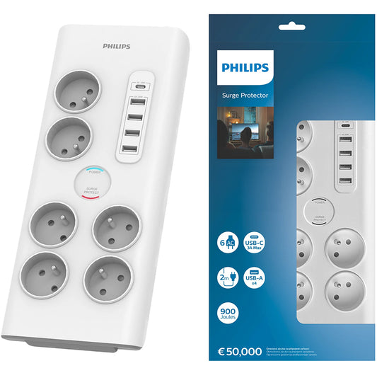 Philips Netzwerk-Ladegerät, 4 x USB-A - 1 x USB-C - 6 x Schuko, Weiß PHIL-SPN7060WA/60